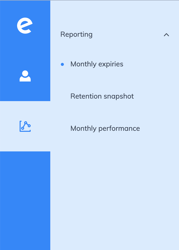Eligible app toolbar with reporting highlighted