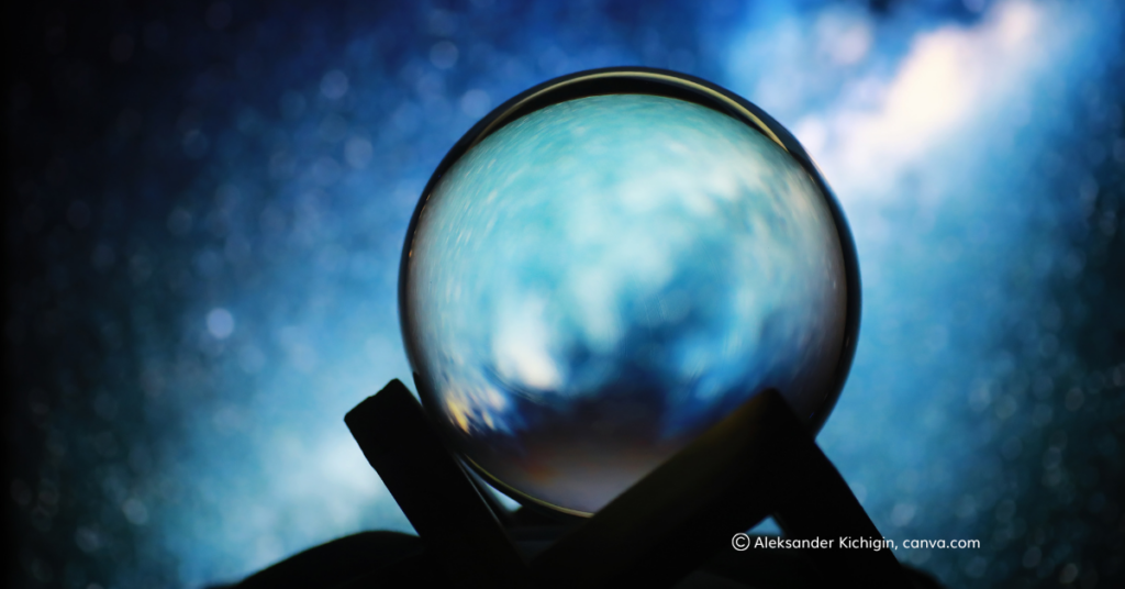 Crystal Ball on a blue background, by Aleksandr Kichigin, canva.com