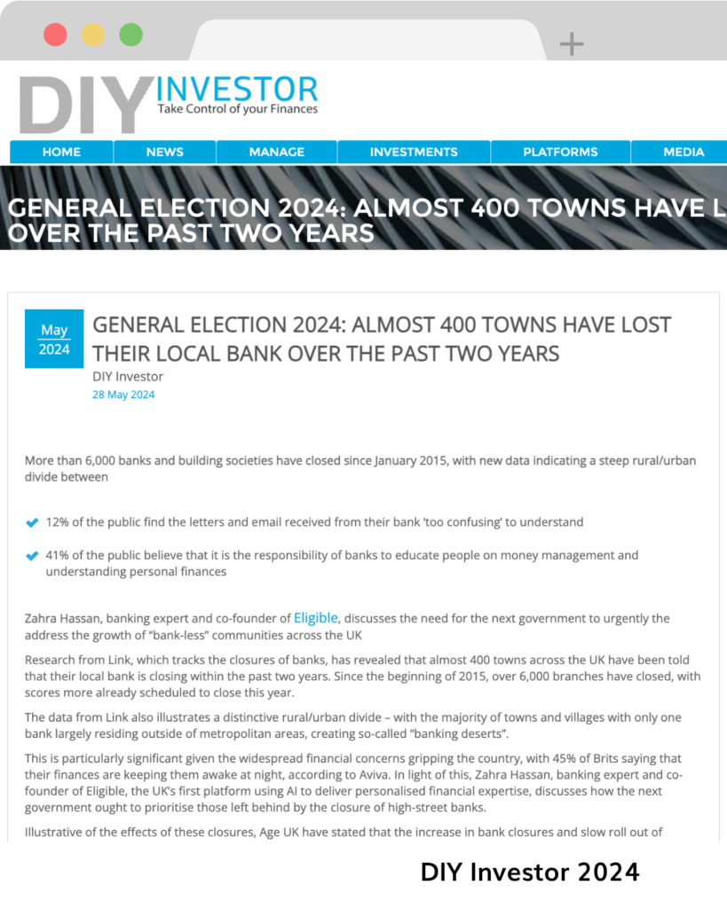 Press: Preview of article in the DIY Investor: Almost 400 towns have lost their local banks