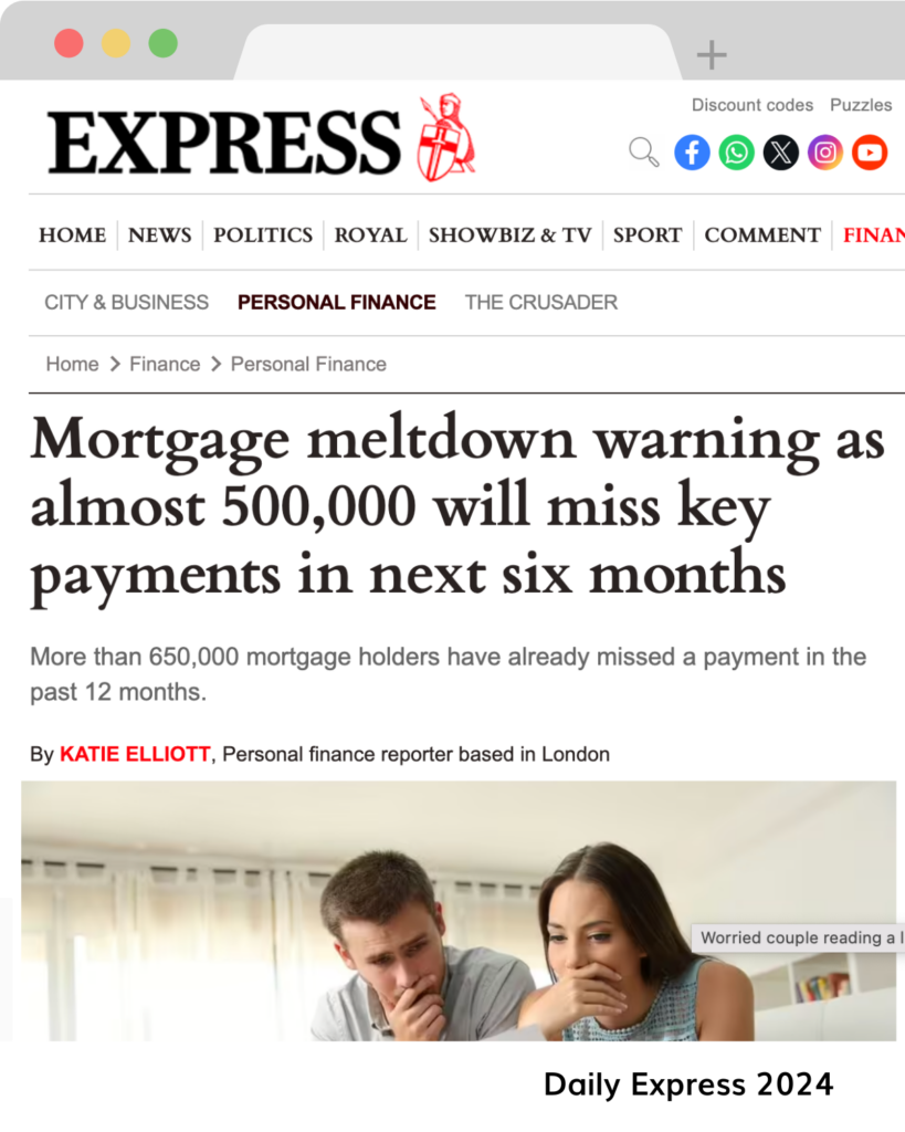 Press: Preview of article from The Express: Mortgage meltdown warning as almost 500,000 will miss key payments in the next six months